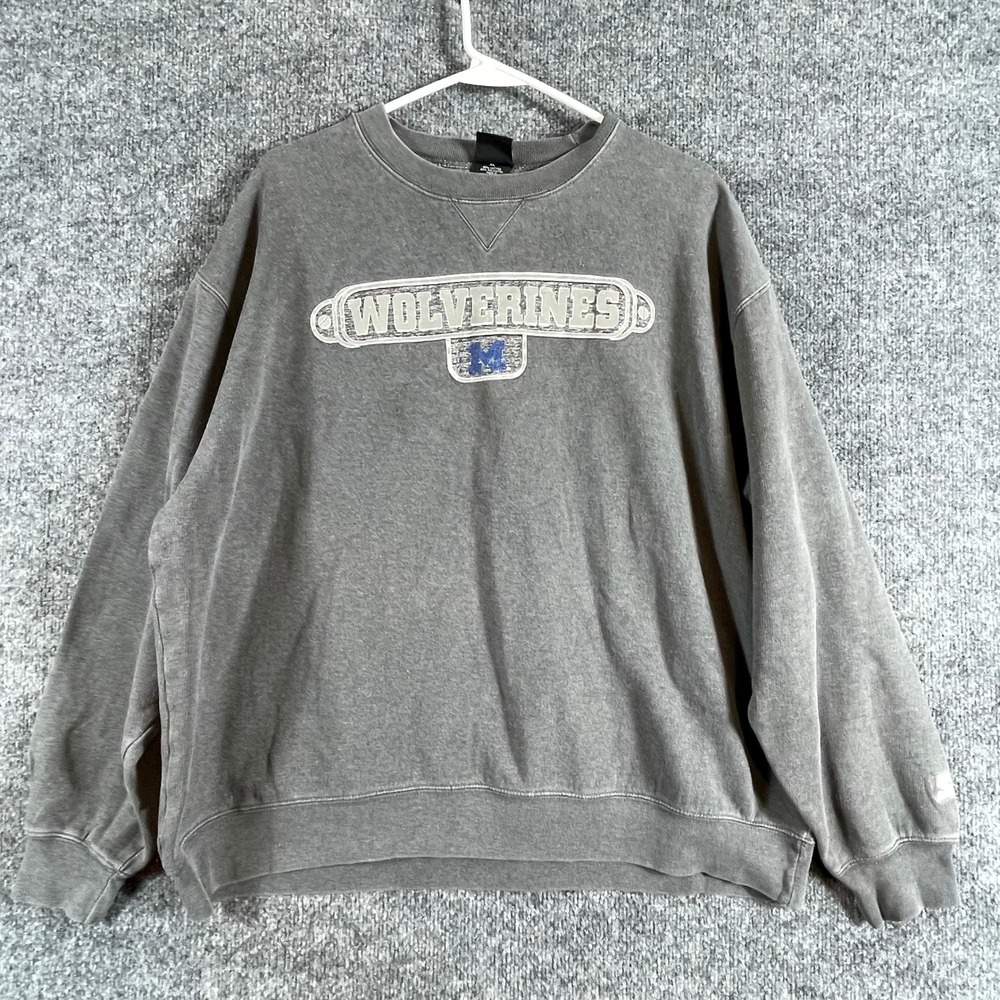 VTG Starter Michigan Wolverines Sweatshirt Mens XL Gray Y2K Distressed Football